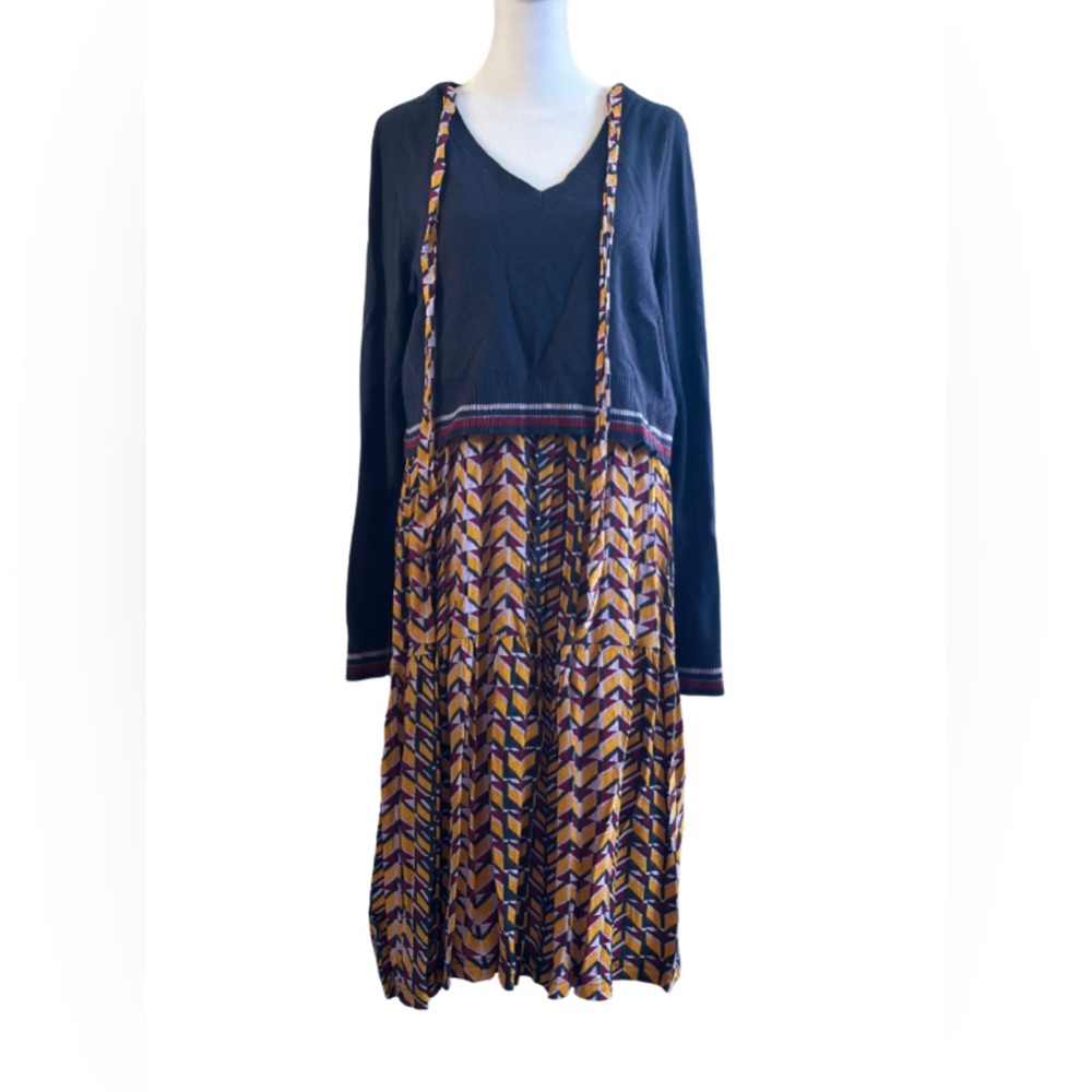 Maeve by Anthropologie Chevron Print Midi Dress with Sweater Overlay - Picture 4 of 8